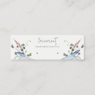 Dusky Blue Wildflower Ribbon Stud Loop Hoop Holder Mini Business Card