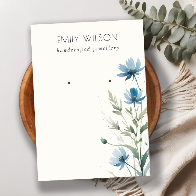 Dusky Blue Wildflower Watercolor Earring Display Business Card (Creator Uploaded)