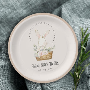 Dusky Blush Bunny In Floral Basket Kids Birthday Paper Plate