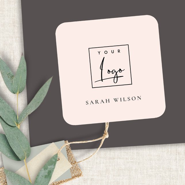 Dusky Blush Pink Custom Promotional Business Logo Square Sticker (Creator Uploaded)