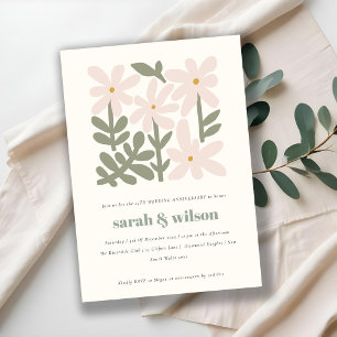 Dusky Blush Retro Floral Wedding Anniversary Invitation