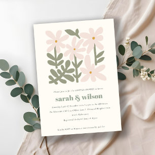Dusky Blush Retro Minimal Floral Couples Shower Invitation