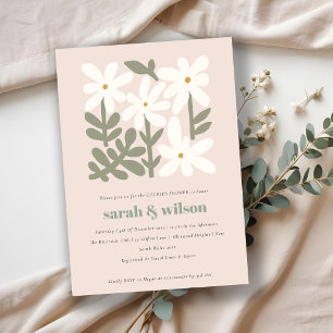 Dusky Blush Retro Minimal Floral Couples Shower Invitation