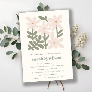 Dusky Blush Retro Minimal Floral Rehearsal Dinner Invitation