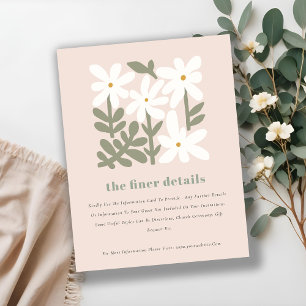 Dusky Blush Retro Minimal Floral Wedding Details Enclosure Card