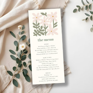 Dusky Blush Retro Minimal Floral Wedding Menu Card