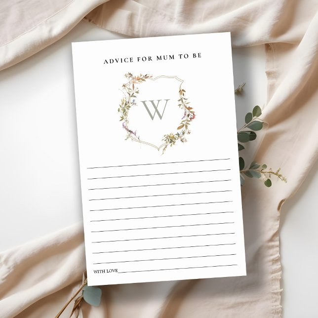 Dusky Blush Wildflower Crest Baby Shower Advice (Creator Uploaded)