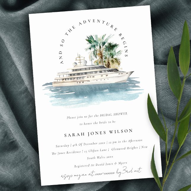 Dusky Cruise Ship Palm Seascape Bridal Shower Invitation (Creator Uploaded)