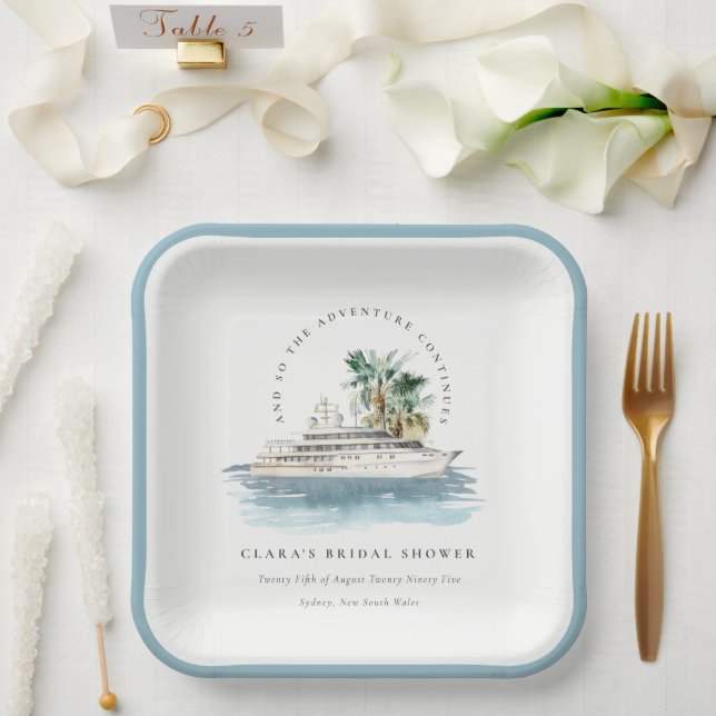 Dusky Cruise Ship Palm Seascape Bridal Shower Paper Plate (Wedding)