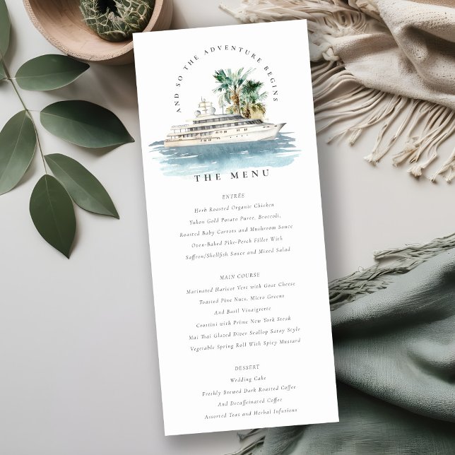 Dusky Cruise Ship Palm Seascape Wedding Menu Card (Creator Uploaded)