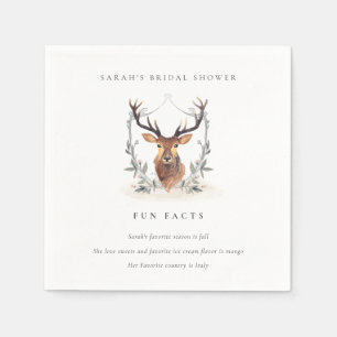 Dusky Deer Floral Crest Fun Facts Bridal Shower Napkin