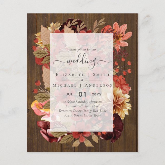 Dusky Fall BUDGET WEDDING INVITATIONS Terracotta Flyer (Front)