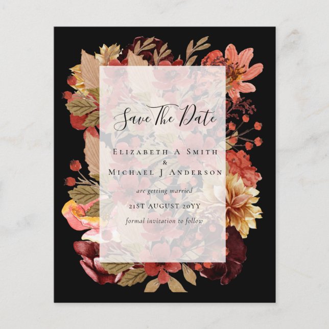 Dusky Fall BUDGET WEDDING SAVE DATES Terracotta Flyer (Front)