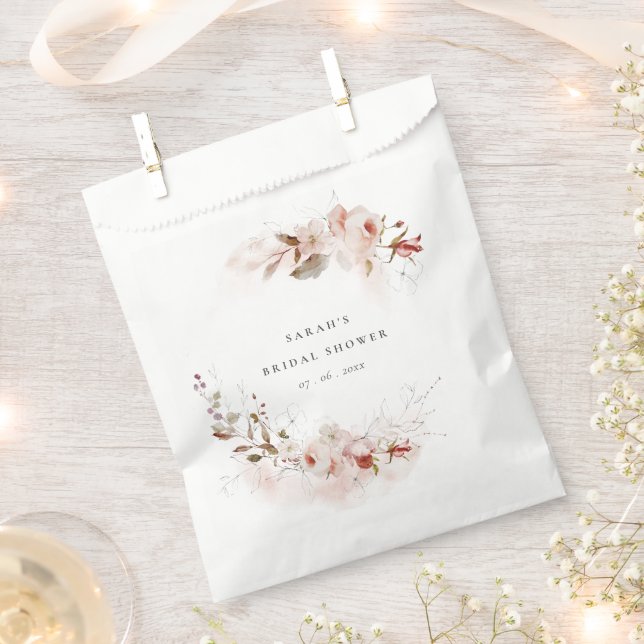 Dusky Fall Marsala Blush Floral Bridal Shower Favour Bags (Clipped)