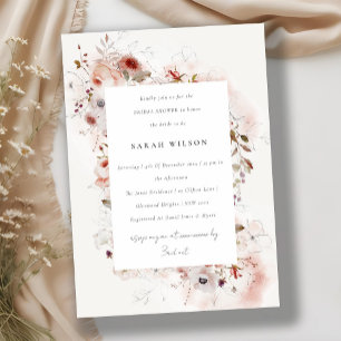 Dusky Fall Marsala Blush Floral Bridal Shower Invitation