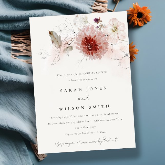 Dusky Fall Marsala Blush Floral Couples Shower Invitation (Creator Uploaded)