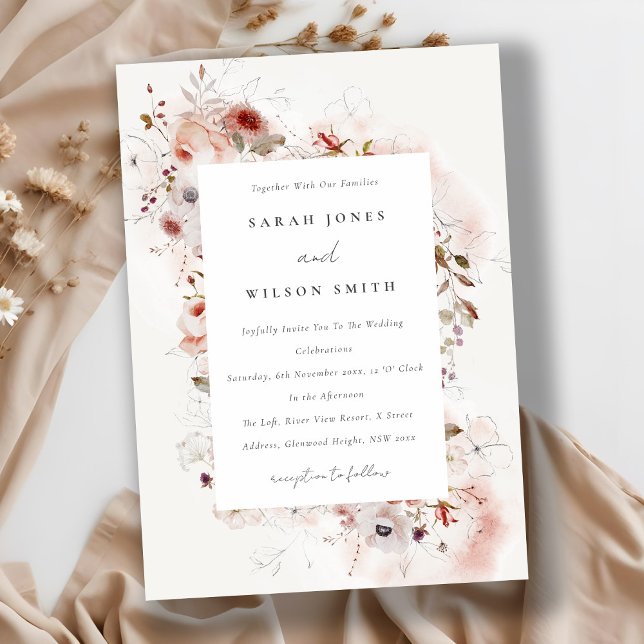 Dusky Fall Marsala Blush Floral Watercolor Wedding Invitation (Creator Uploaded)