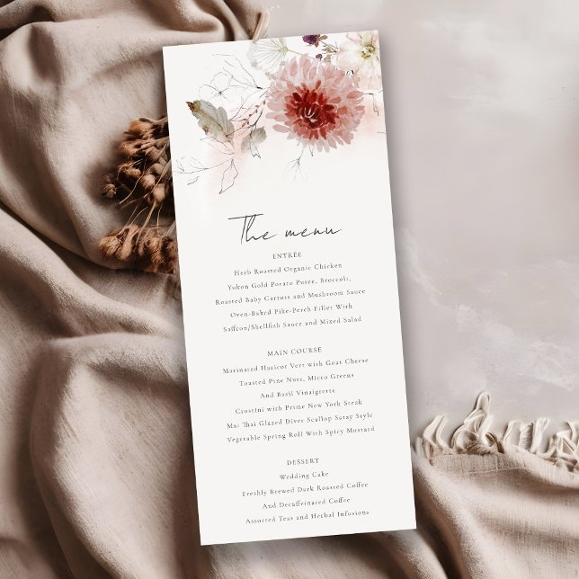 Dusky Fall Marsala Blush Floral Wedding Menu Card (Creator Uploaded)