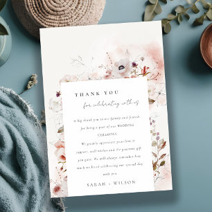 Dusky Fall Marsala Blush Floral Wreath Wedding Thank You Card