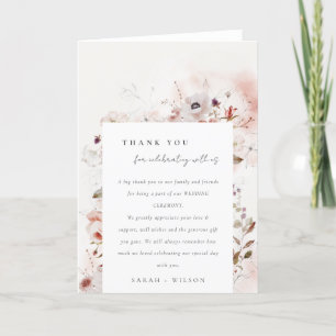 Dusky Fall Marsala Blush Floral Wreath Wedding Thank You Card
