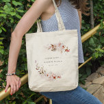 Dusky Fall Marsala Blush Floral Wreath Wedding Tote Bag<br><div class="desc">Dusky Fall Marsala Blush Floral Watercolor Collection.- it's an elegant script watercolor Illustration of pastel subtle dusky autumn floral with dry leaves perfect for your fall, wedding & parties. It’s very easy to customise, with your personal details. If you need any other matching product or customisation, kindly message via Zazzle....</div>