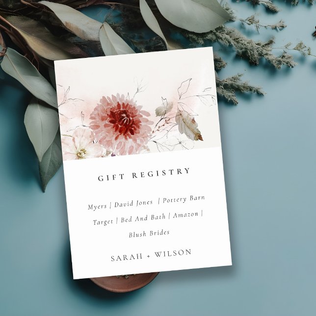 Dusky Fall Marsala Floral Wedding Gift Registry Enclosure Card (Creator Uploaded)