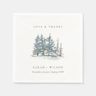 Dusky Green Blue Pine Tree Woods Wedding Thanks Napkin