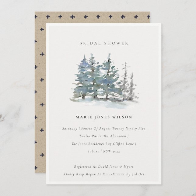 Dusky Green Blue Pine Woods Bridal Shower Invite (Front/Back)
