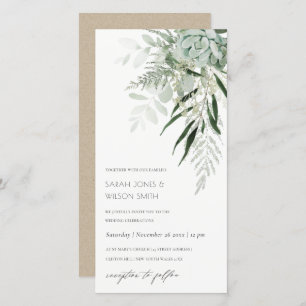 Dusky Green Leafy Fern Succulent Wedding Invite