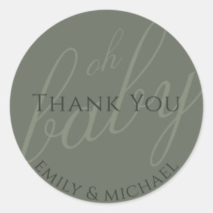 Dusky Green Sage Thank You Baby Shower Modern Classic Round Sticker