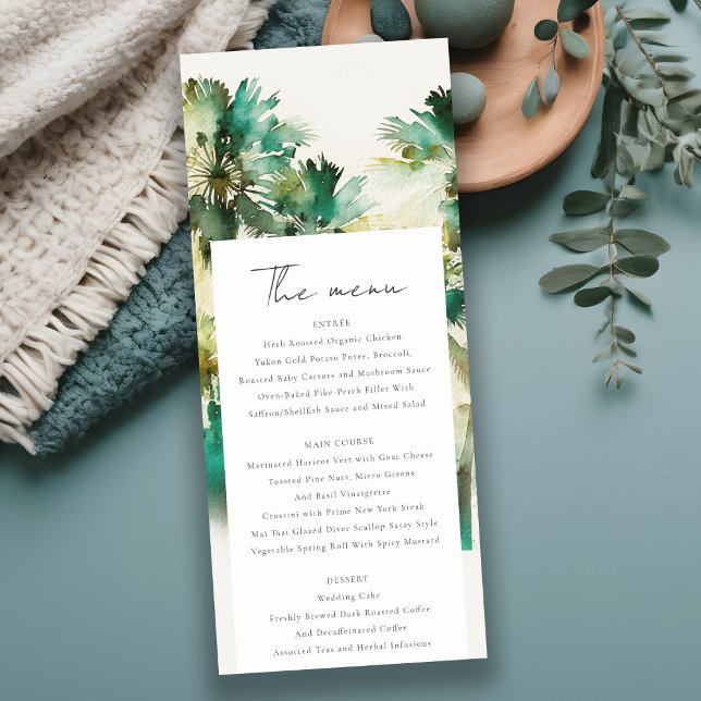 Dusky Green Tropical Palm Tree Wedding Menu Invitation (Creator Uploaded)