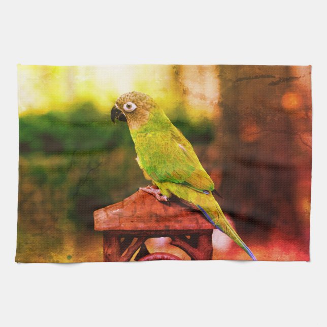 Dusky Headed Conure Parrot Abstract  Tea Towel (Horizontal)