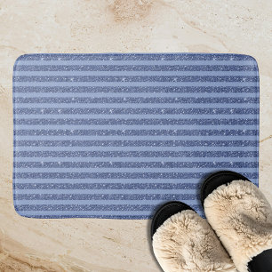 Dusky Indigo Glitter Style Horizontal Stripes Bath Mat