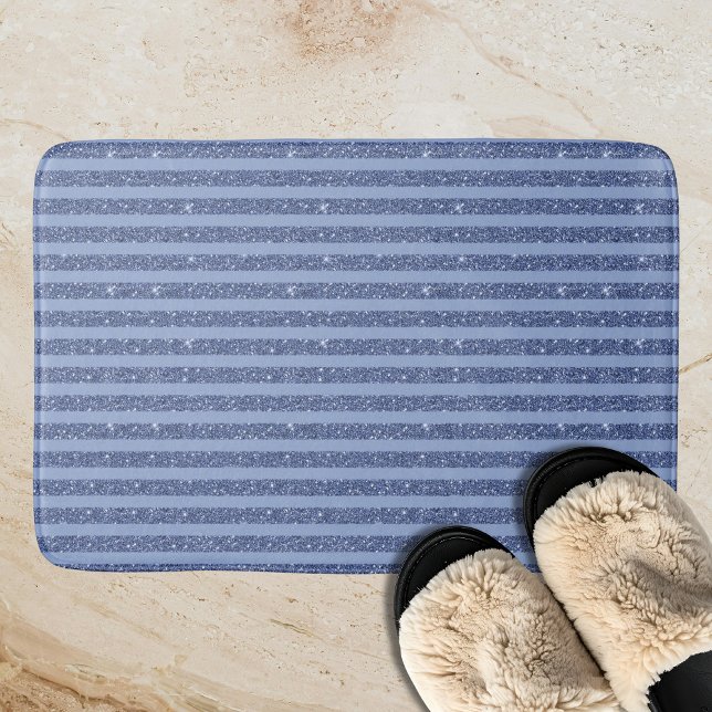 Dusky Indigo Glitter Style Horizontal Stripes Bath Mat (Creator Uploaded)