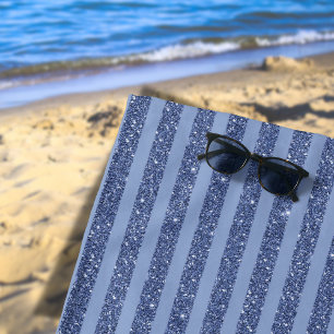 Dusky Indigo Glitter Style Horizontal Stripes Beach Towel