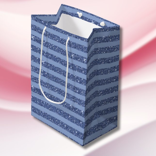 Dusky Indigo Glitter Style Horizontal Stripes Medium Gift Bag (Creator Uploaded)