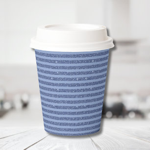 Dusky Indigo Glitter Style Horizontal Stripes Paper Cups