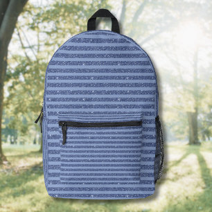 Dusky Indigo Glitter Style Horizontal Stripes Printed Backpack
