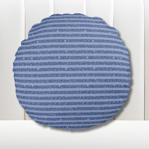 Dusky Indigo Glitter Style Horizontal Stripes Round Cushion