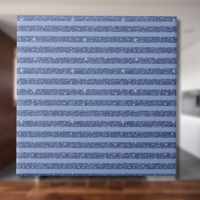 Dusky Indigo Glitter Style Horizontal Stripes Tile (Creator Uploaded)