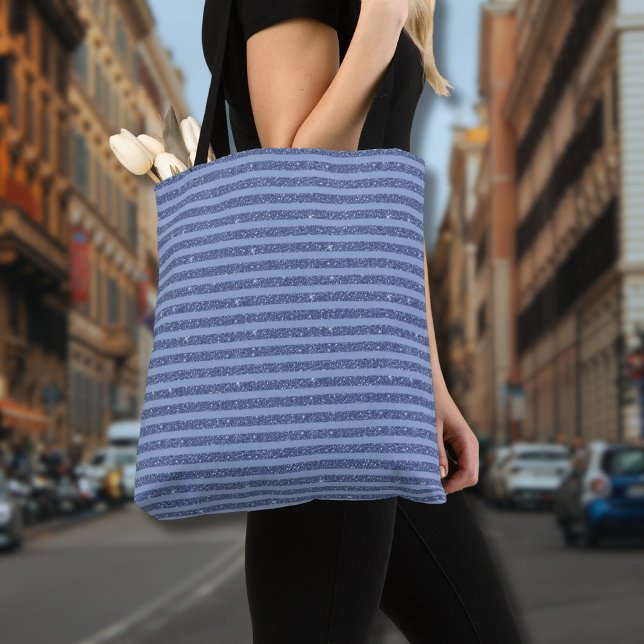 Dusky Indigo Glitter Style Horizontal Stripes Tote Bag (Creator Uploaded)