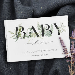 Dusky Leafy Fern Succulent Script Baby Shower Guest Book