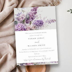 Dusky Lilac Green Cottage Floral Couples Shower Invitation