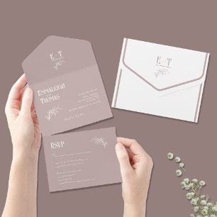 Dusky Mauve Simple Modern Wedding All In One Invitation