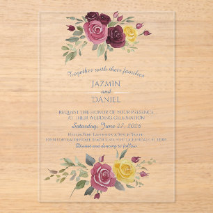 Dusky Pastel Watercolor Roses Blue Acrylic Invitations
