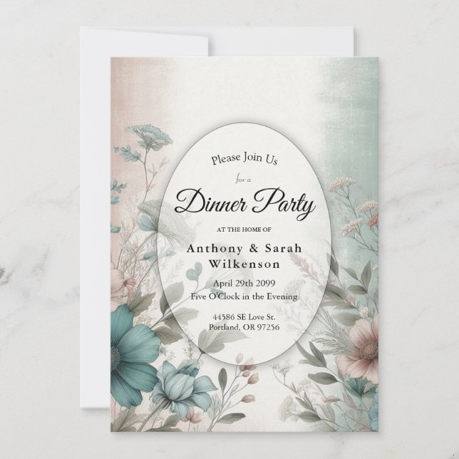 Dusky Petals and Soft Serenity Floral Invitation (Front)