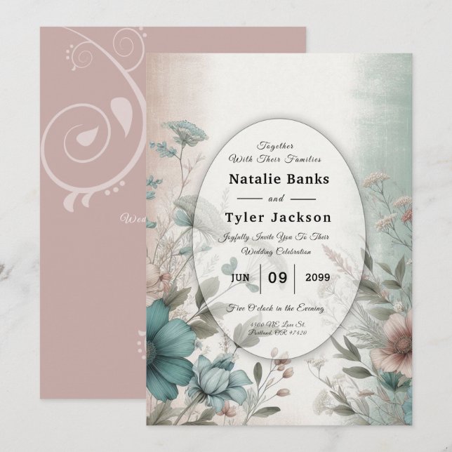 Dusky Petals and Soft Serenity Floral Wedding Invitation (Front/Back)