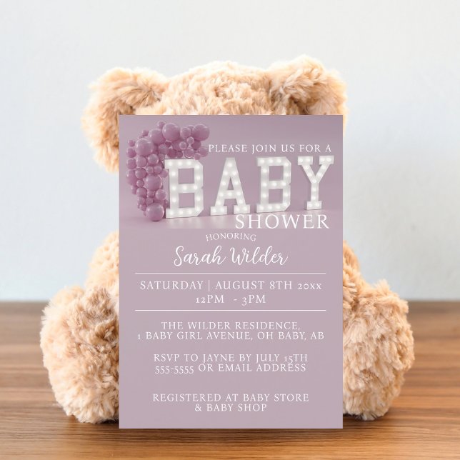 Dusky Pink Balloon Baby Shower Invitation (If you're hosting a pink baby shower with a balloon theme, here's your invitation. Add your details)