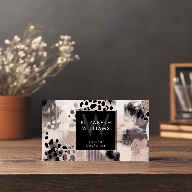 Dusky Pink Black Abstract Monogram Business Cards (Creator Uploaded)