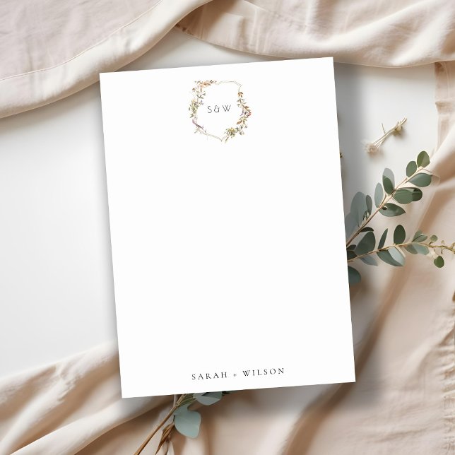 Dusky Pink Blush Wildflower Crest Initial Monogram Card (Creator Uploaded)